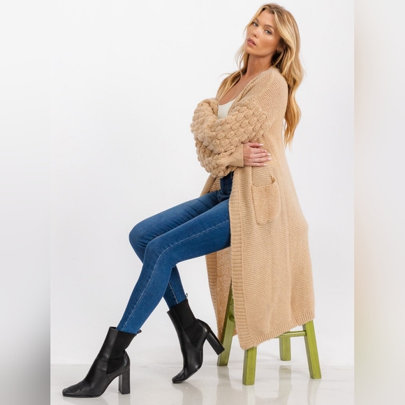 SALE! 015. WOMEN'S LONG DETAILED SLEEVE OPEN FRONT POCKETS CARDIGAN-NWT - Picture 2 of 4